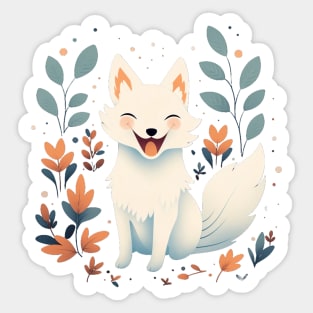 Happy Smiling White Fox Floral Cute Sticker